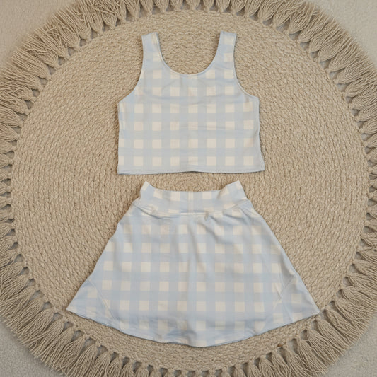 blue plaid tank skort athletic outfit girls clothes