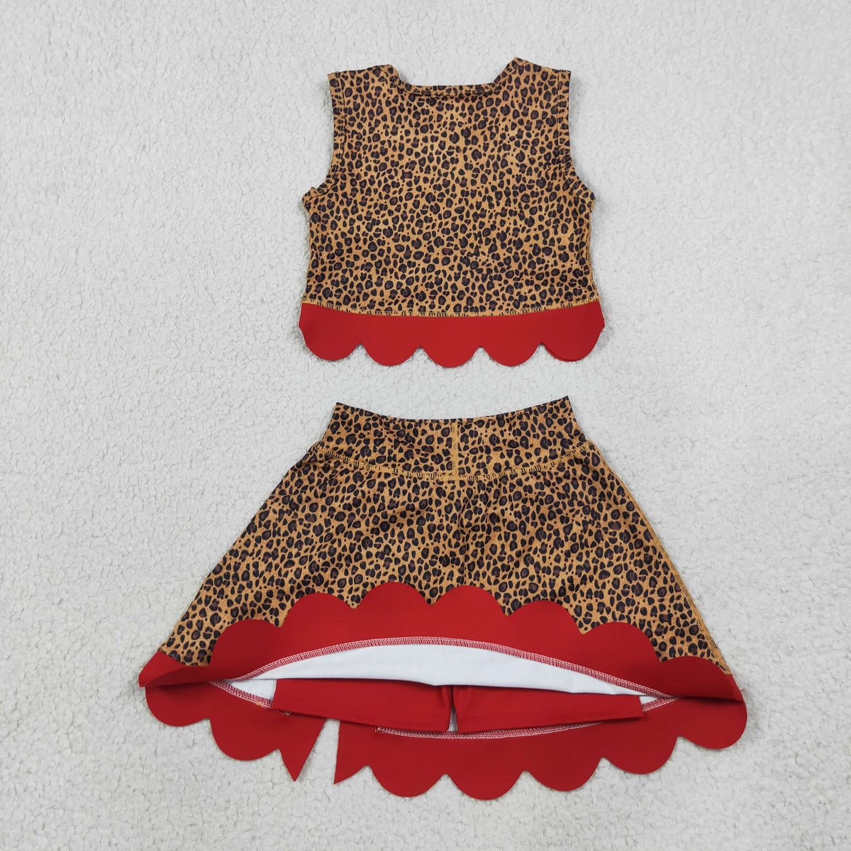 leopard red scallop athletic skort outfit girls clothing