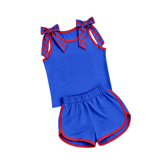 Custom order MOQ 3 Royal Blue and Cardinal Red shorts set