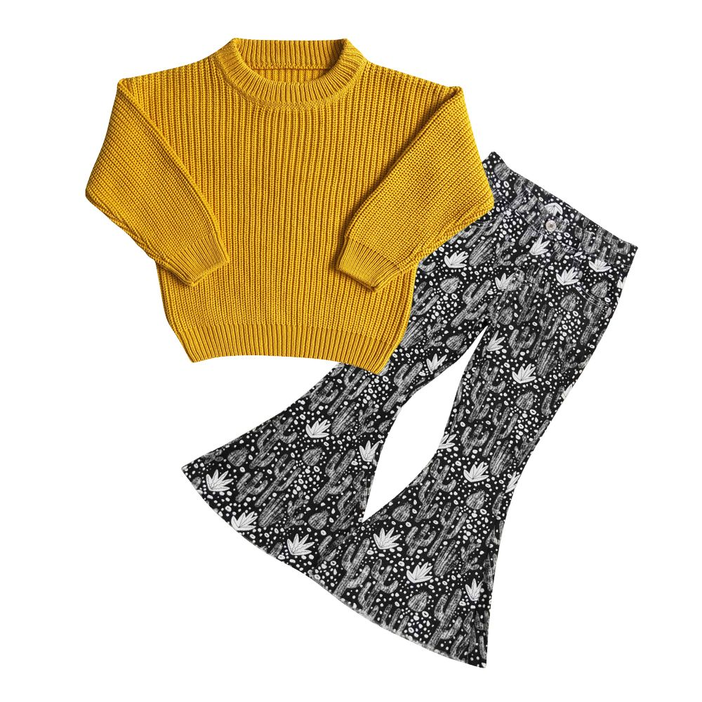 Baby Girls Yellow weater GT0034 Cactus Denim Pants P0158 Outfit