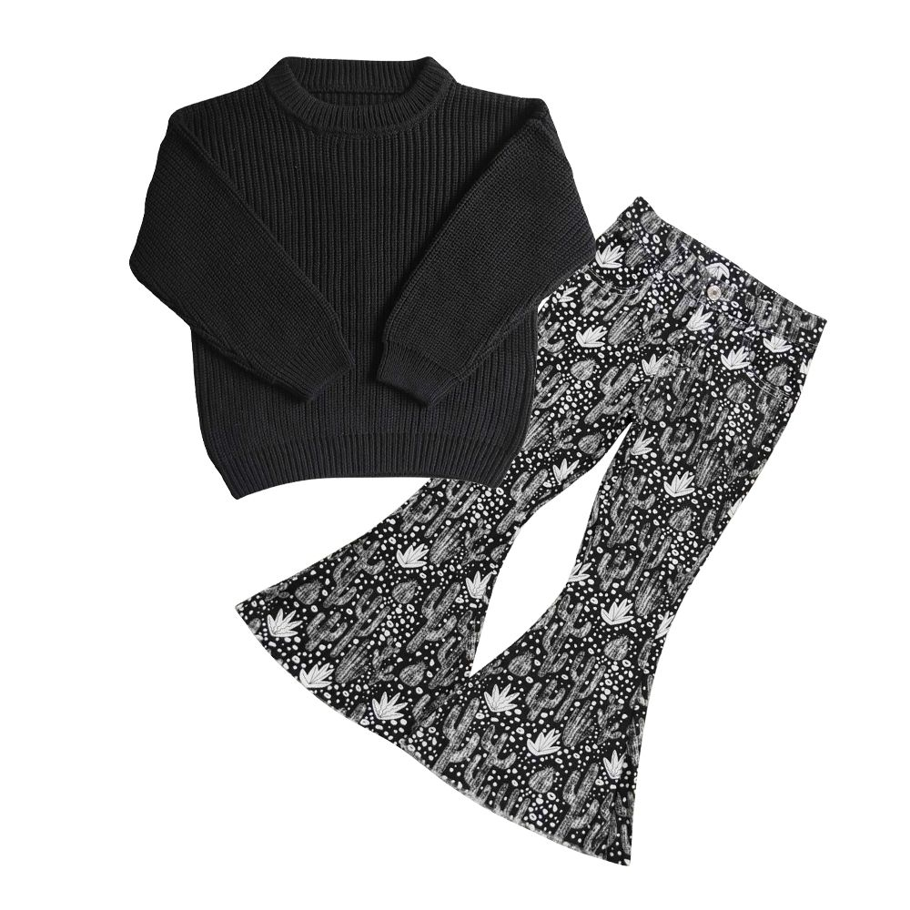 Baby Girls Black Sweater GT0029 Cactus Denim Pants P0158 Outfit