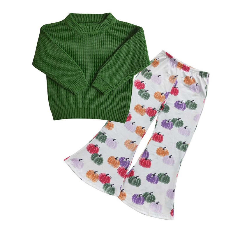 Baby Girls Green Sweater GT0031 Pumpkin Milk Silk Pants P0196 Outfit