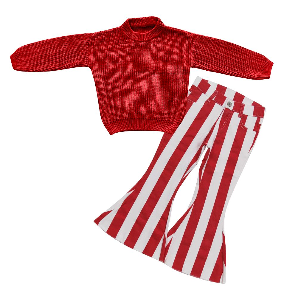 Baby Girls Red Sweater GT0032 red and white stripes Denim Pants  P0246 Outfit