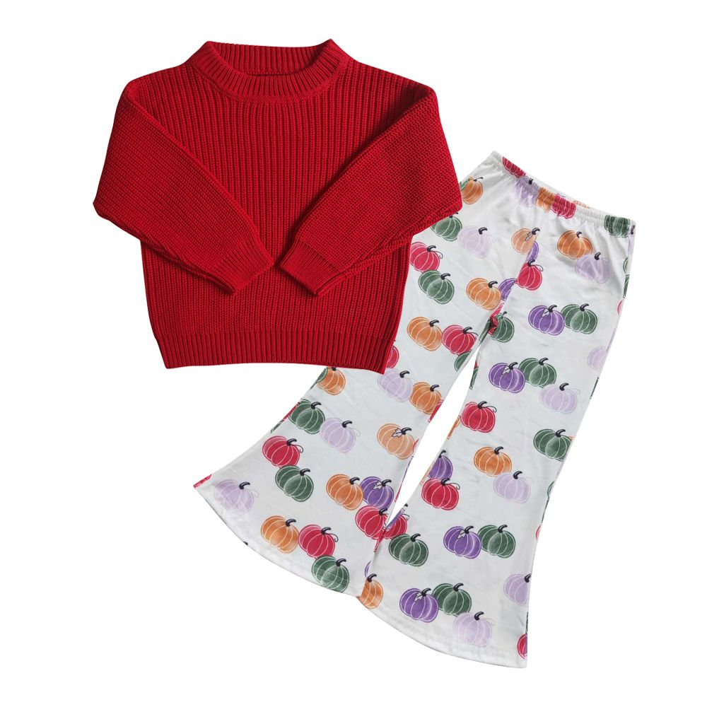 Baby Girls Red Sweater GT0032 Pumpkin Milk Silk Pants P0196 Outfit
