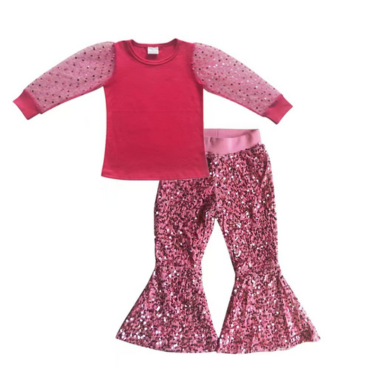pink top + sequin pinkpants outfit