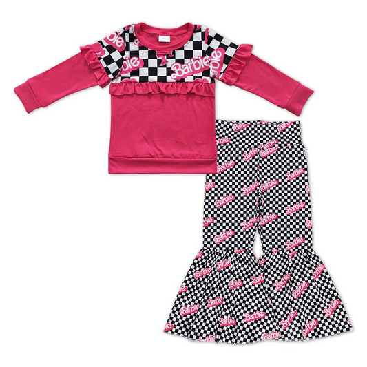 Avatar black and white plaid rose red lace long sleeve black and white plaid trousers suit GT0296+P0316