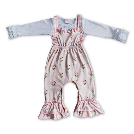 Kids Girls White Top and Santa Pink Jumpsuit Clothing Set  6 A8-1-1+SR0101