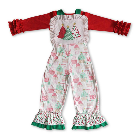 Red long-sleeved lace Christmas tree overalls jumpsuit suit 6 A2-1+E4-26