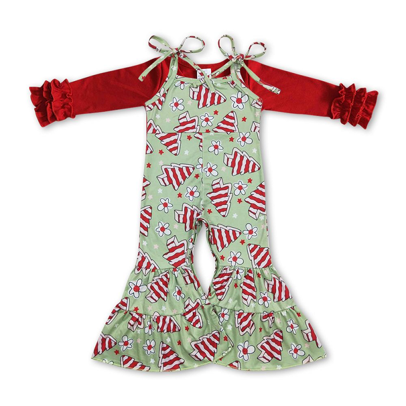 Red long-sleeved lace flower Christmas tree cookie green suspender jumpsuit suit 6 A2-1+SR0453