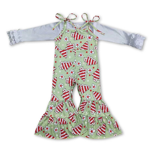 White long-sleeved floral Christmas tree cookie green suspender jumpsuit suit  6 A8-1-1+SR0453