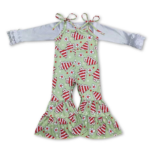 White long-sleeved floral Christmas tree cookie green suspender jumpsuit suit 6 A8-1-1+SR0453