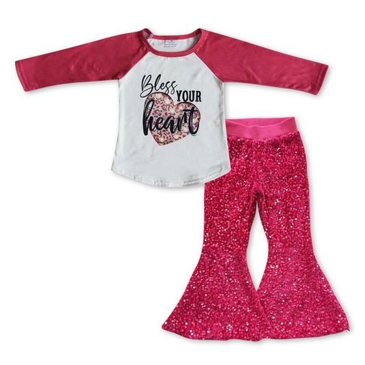 Love long-sleeved rose red sequined trousers suit 6 A31-15+P0112