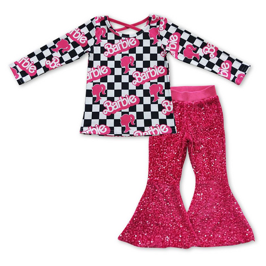 Avatar black and white plaid long sleeve rose red sequined trousers suit  GT0287+P0112