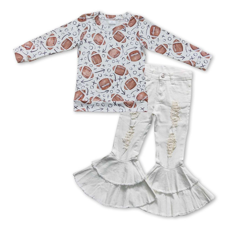 Rugby Arrow Long Sleeve White Double Lace Denim Pants Suit BT0310+P0129