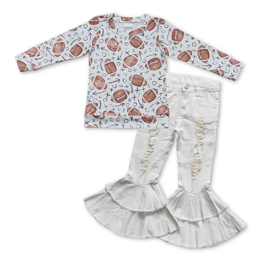 Rugby Arrow Long Sleeve White Double Lace Denim Pants Suit BT0310+P0129