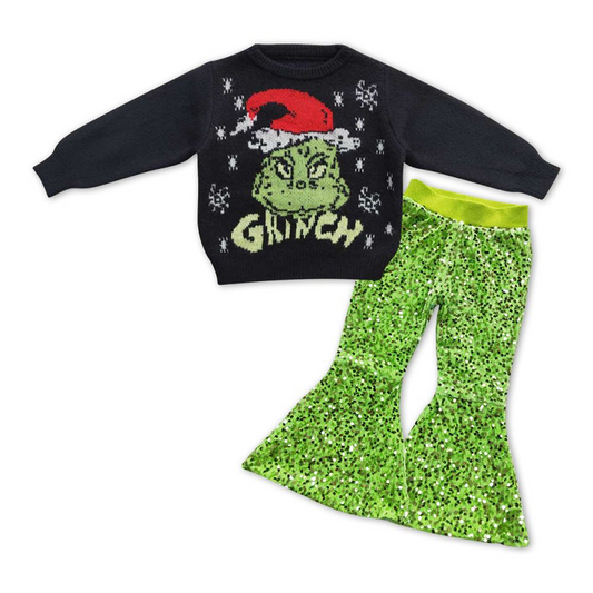 Christmas Weater and Green Sequin Pants Clothing Set