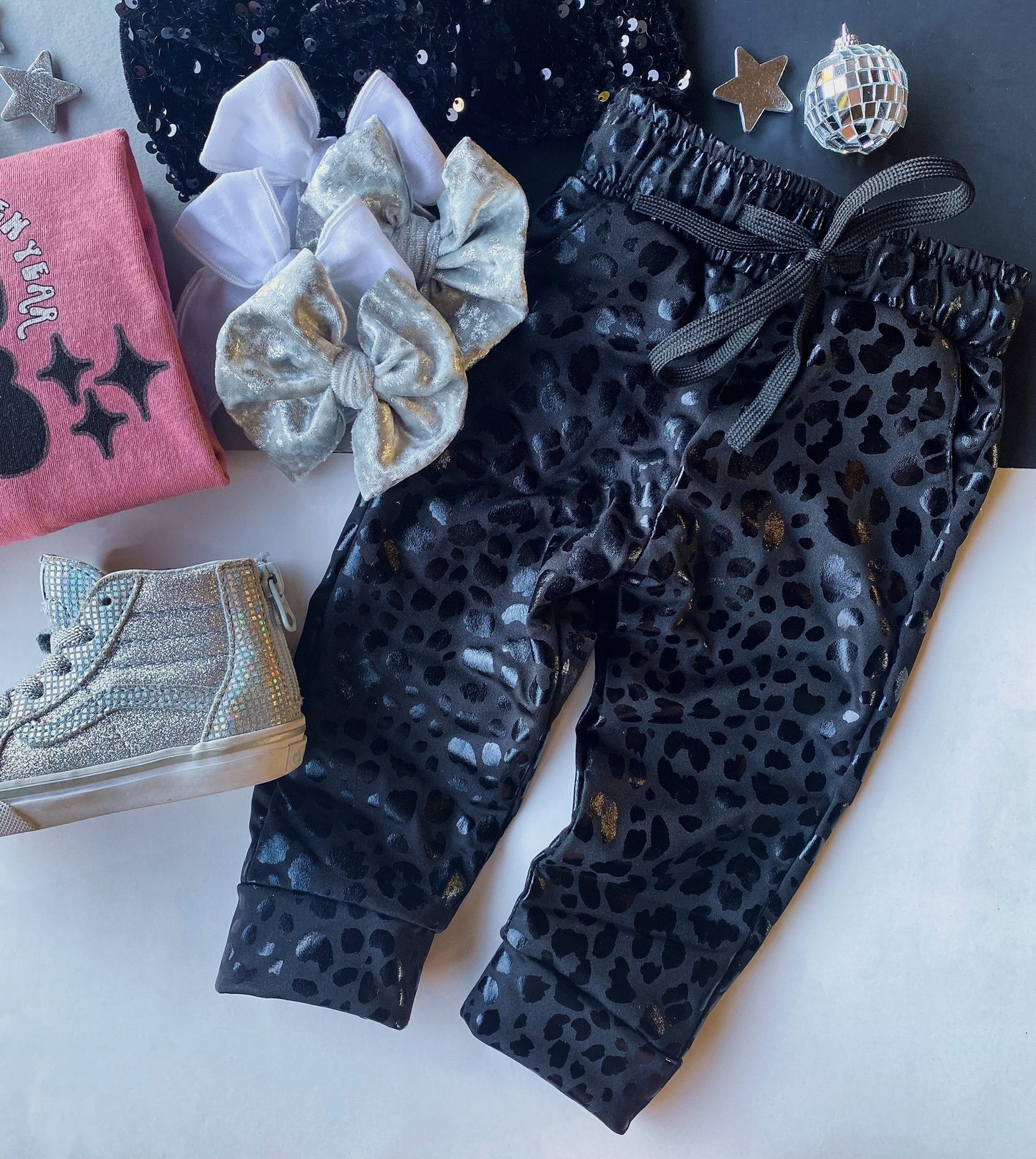 P0219 Leopard Black Offset Trousers