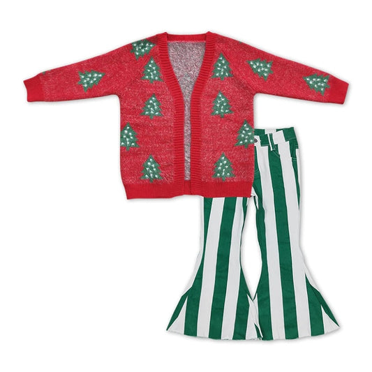 Christmas Tree Cardigen + Green Striped Denim Pants Set GT0356+P0330