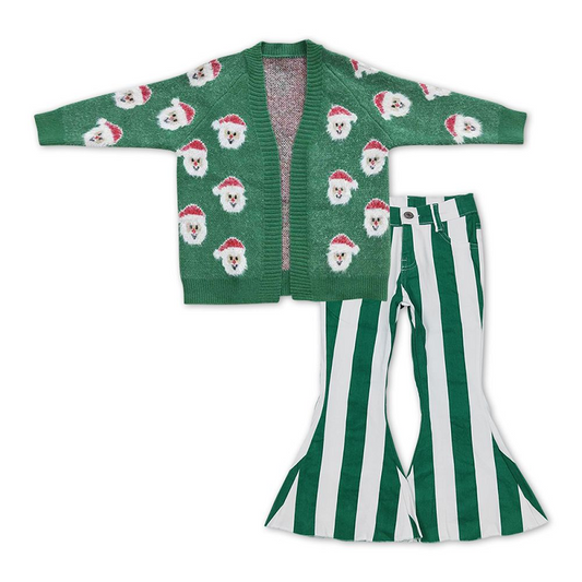 Christmas Santa Cardigen + Green Striped Denim Pants Set GT0357+P0330