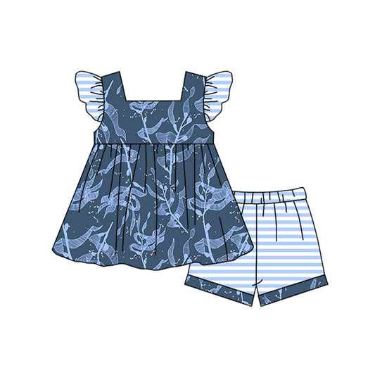 preorder GSSO0959 Striped blue and gray flying sleeve shorts suit