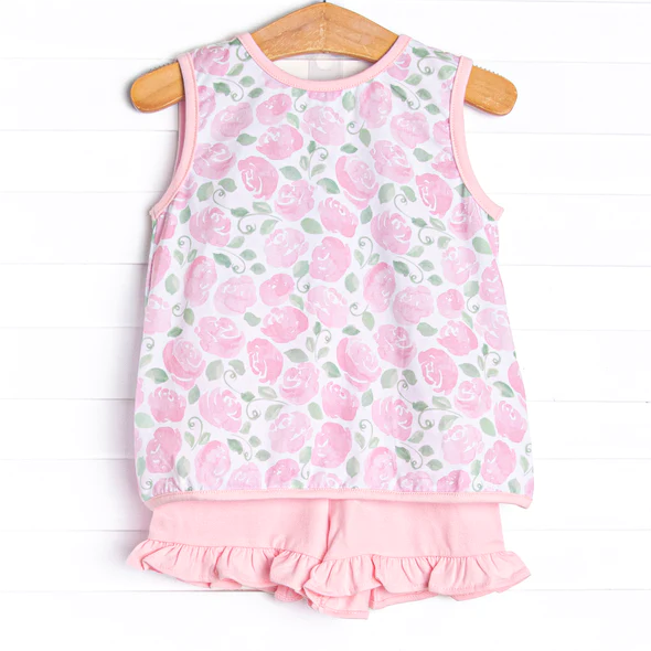 pre-order GSSO0975 Flowers and leaves pink sleeveless shorts suit