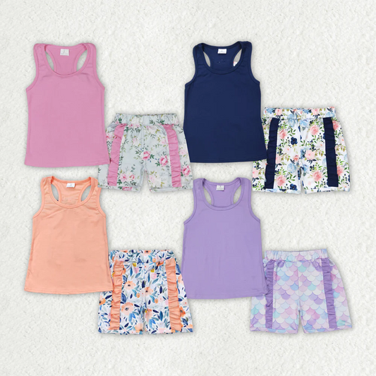 Match Baby Girls Vest Bows Top Sibling Sister Floral Shorts Clothes Sets
