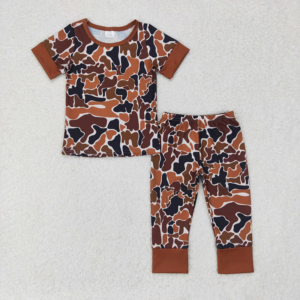 Match Baby Boys Brown Camo Bamboo Sibling Rompers Pajamas Clothes Sets