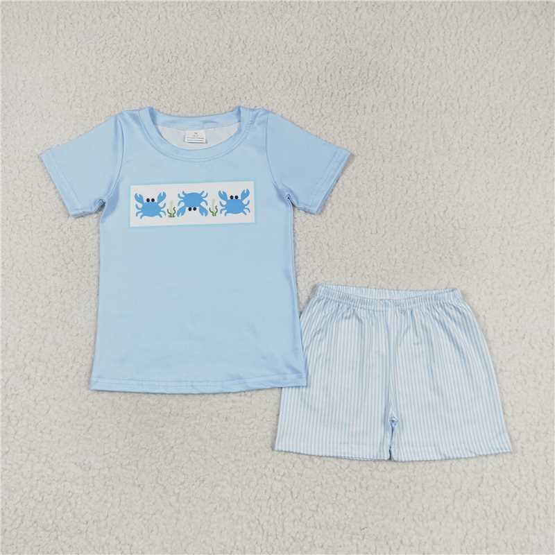 Match Baby Girls Boys Crab Top Stripes Sibling Summer Clothes Sets