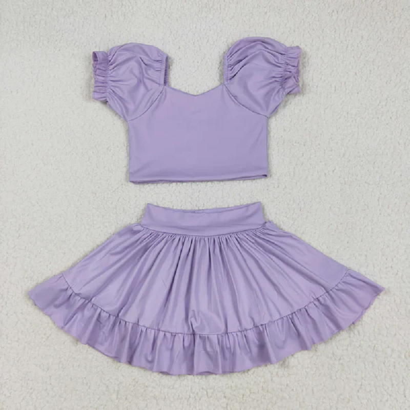 Match Baby Girls Lavender Yoga Vest Pullovers Bell Bottom Pants Skort Active Wear Clothes Sets D 6.16