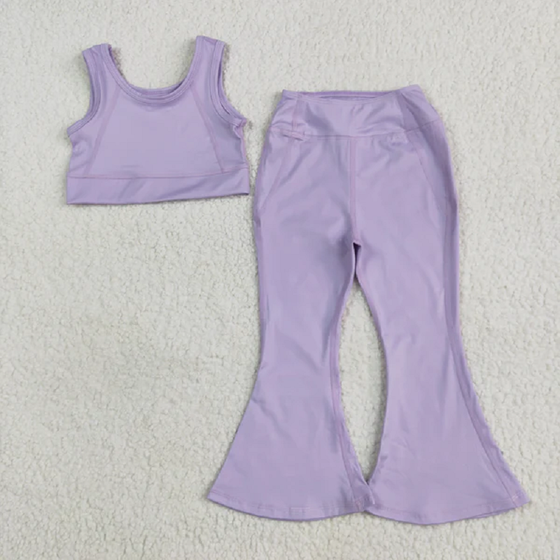 Match Baby Girls Lavender Yoga Vest Pullovers Bell Bottom Pants Skort Active Wear Clothes Sets D 6.16