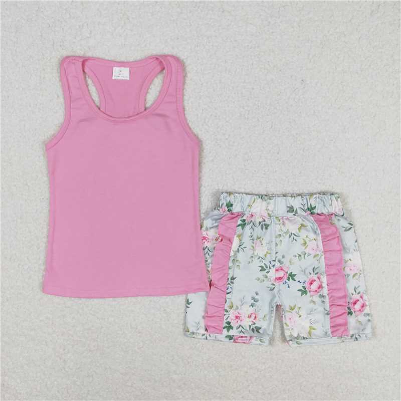 Match Baby Girls Vest Bows Top Sibling Sister Floral Shorts Clothes Sets