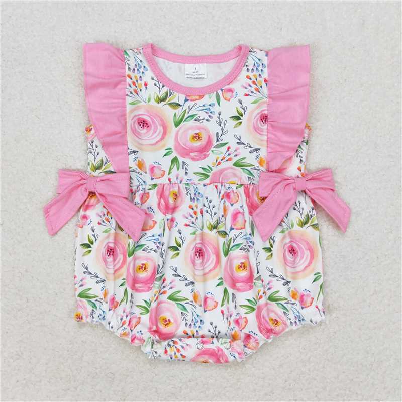 Match Baby Girls Pink Rose Flowers Summer Sibling Rompers Clothes Sets D 7.21
