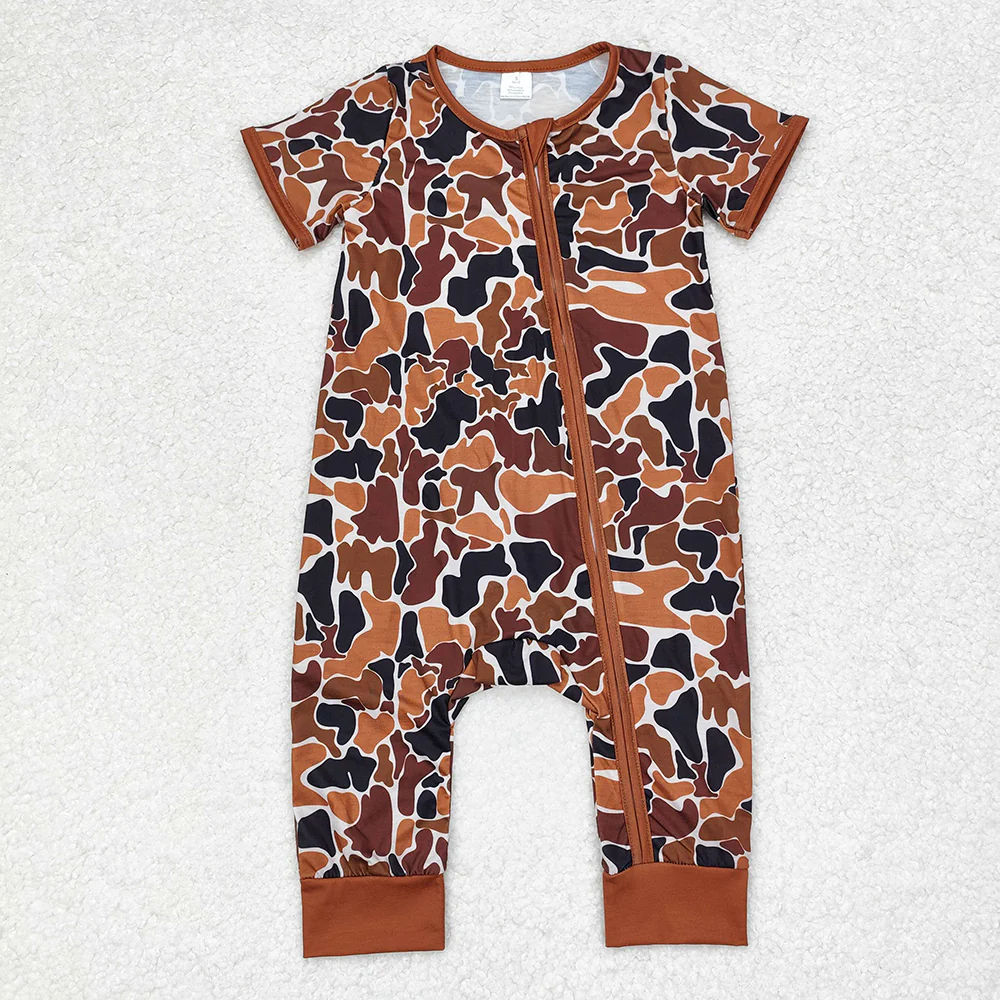 Match Baby Boys Brown Camo Bamboo Sibling Rompers Pajamas Clothes Sets