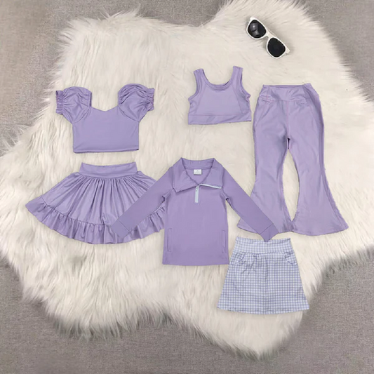 Match Baby Girls Lavender Yoga Vest Pullovers Bell Bottom Pants Skort Active Wear Clothes Sets D 6.16