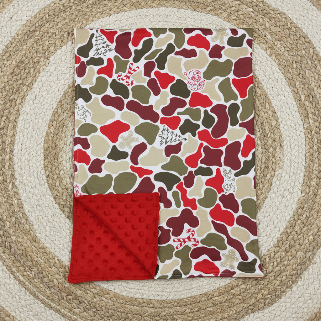 christmas tree deer santa red green camo blanket