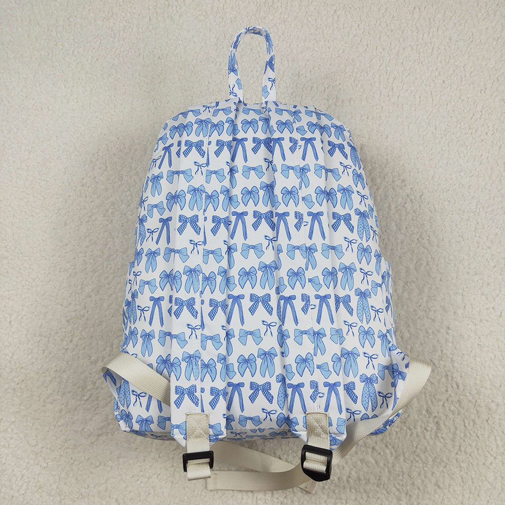 BA0322 Baby Kids Sky Blue Bows Plaid Zipper School Back Bags D 7.21