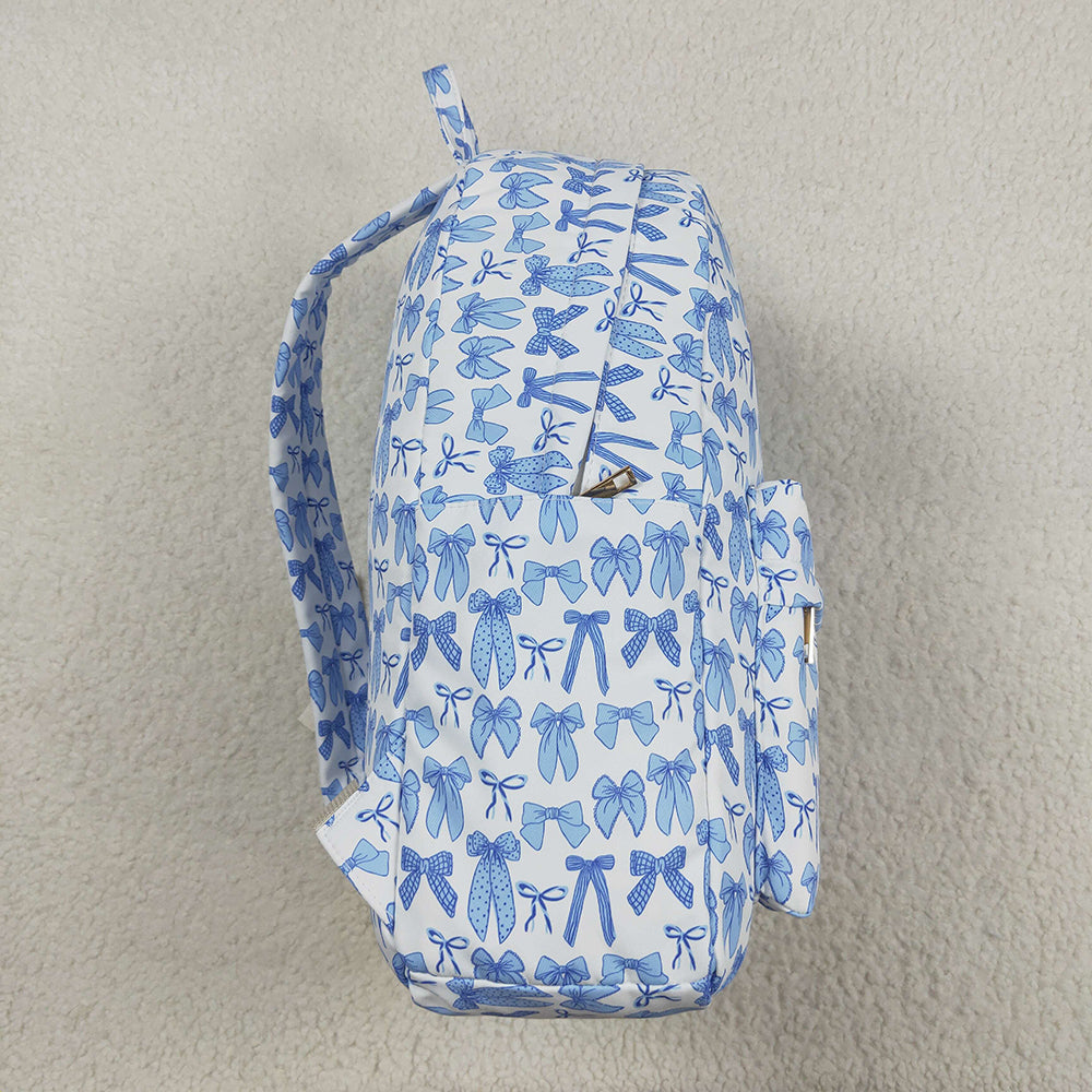 BA0322 Baby Kids Sky Blue Bows Plaid Zipper School Back Bags D 7.21