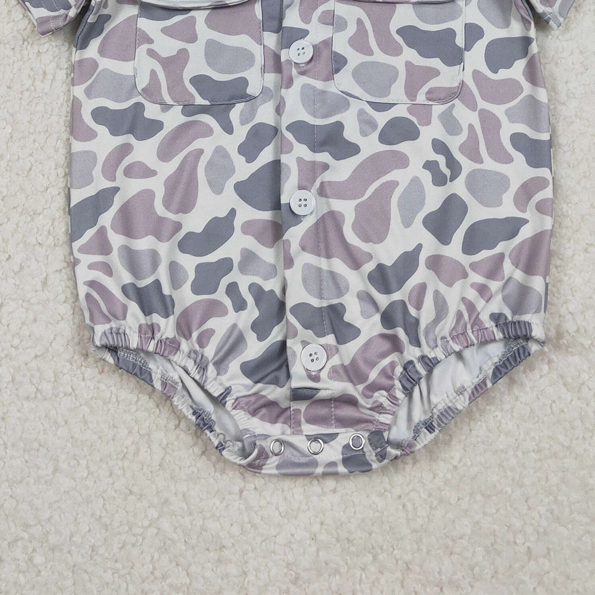 Baby Boys Southern Light Grey Camouflage Rompers with Button Pockets Boy's Outfit