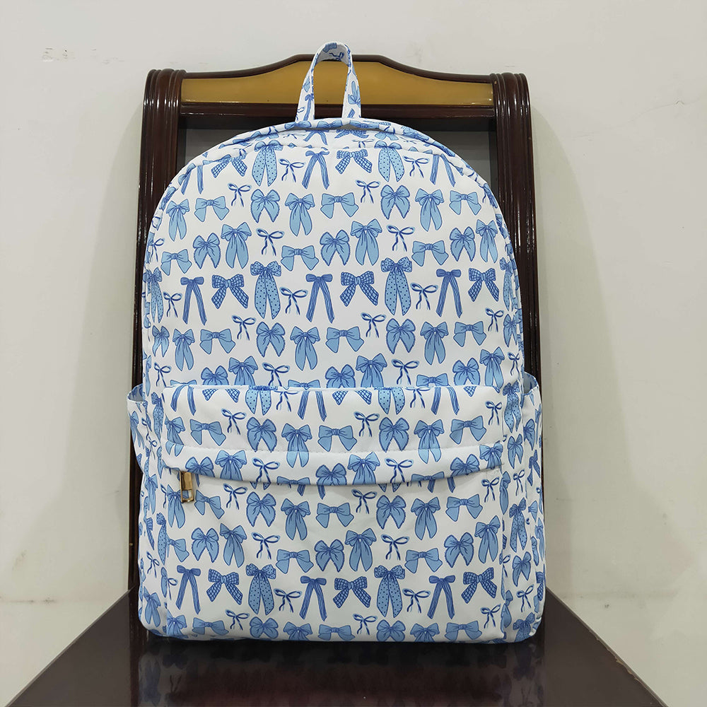 BA0322 Baby Kids Sky Blue Bows Plaid Zipper School Back Bags D 7.21