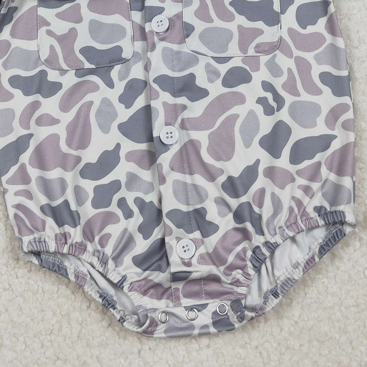 Baby Boys Southern Light Grey Camouflage Rompers with Button Pockets Boy's Outfit