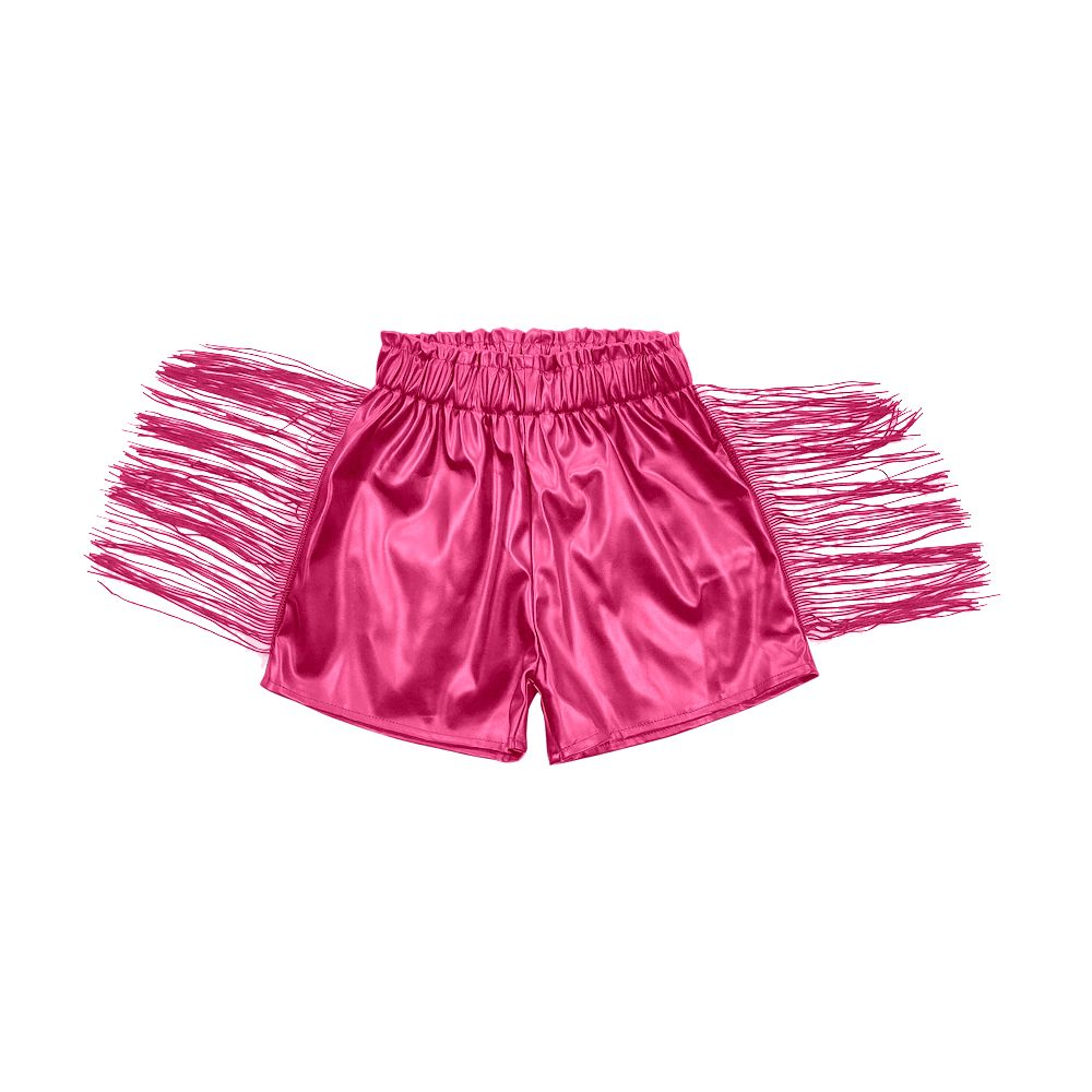 GSSO1123 Black short-sleeved rose red shiny leather tassel shorts suit with letters