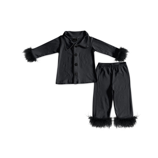 presale GLP1260 Plush trimmed black long-sleeved trousers pajama set