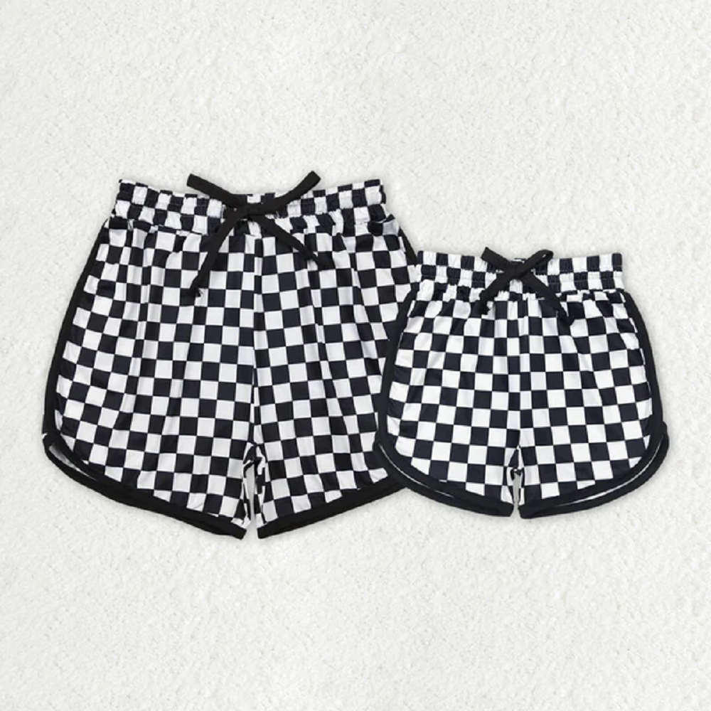 SS0279 Adult women's black and white plaid lace-up shorts D 4.24