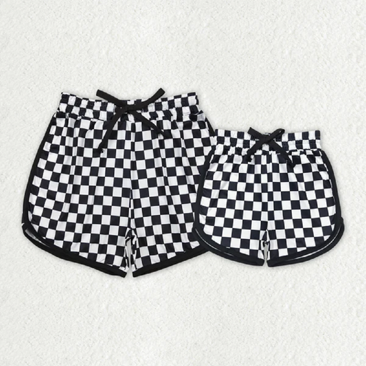 SS0279 Adult women's black and white plaid lace-up shorts D 4.24