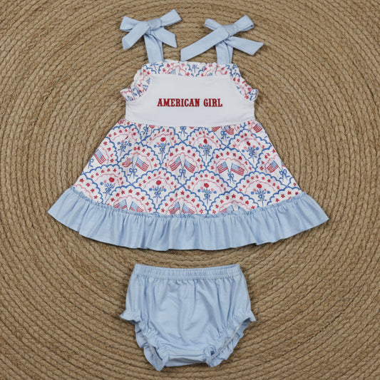 bow flag american girl embroidery strap bummie set