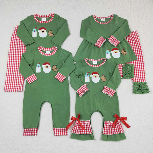 Match Children Christmas Milk Cookie Santa Embroidery Toddler Clothing Sets