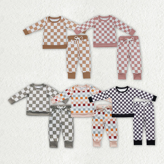 Match Boys Checkered Baby Kids Fall Shirt Pants Pajamas Sets