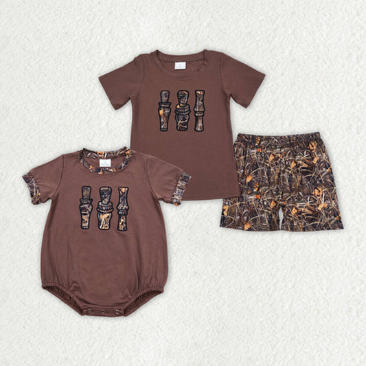 Match Baby Boys Brown Camo Duck Call Rompers Sibling Brother Clothes Sets