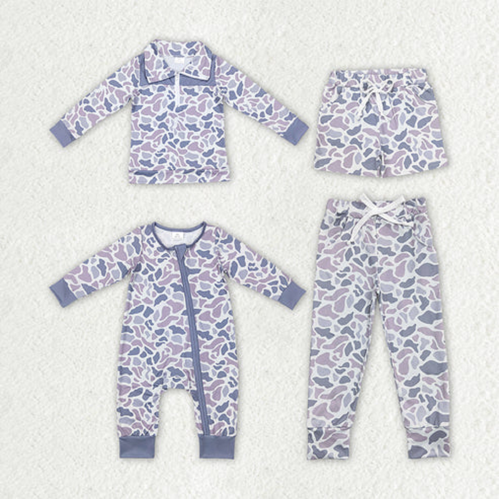 Match Baby Boys Girls Grey Camo Brother Hunting Spring Summer Clothes Sets