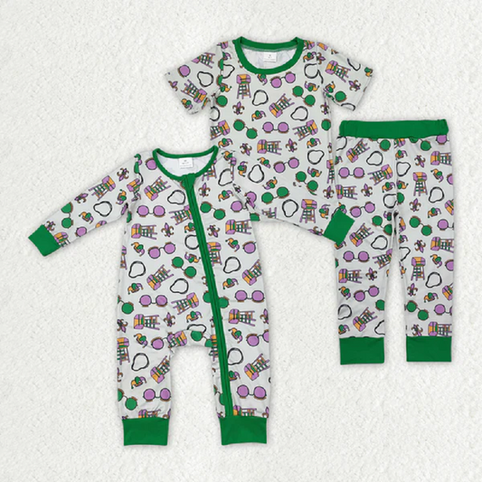 Match Baby Boys Green Mardi Gras Rompers Pajamas